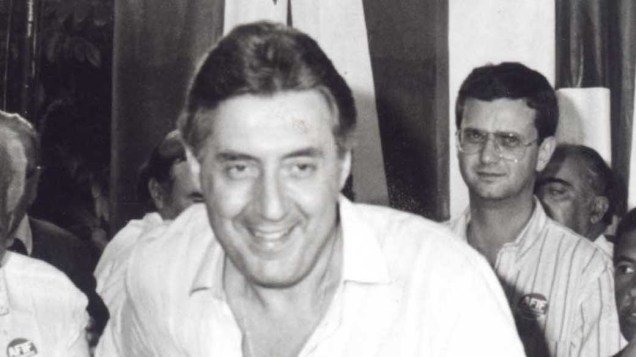 Gilberto Kassab durante a campanha de Guilherme Afif Domingos para presidente da República, em 1989