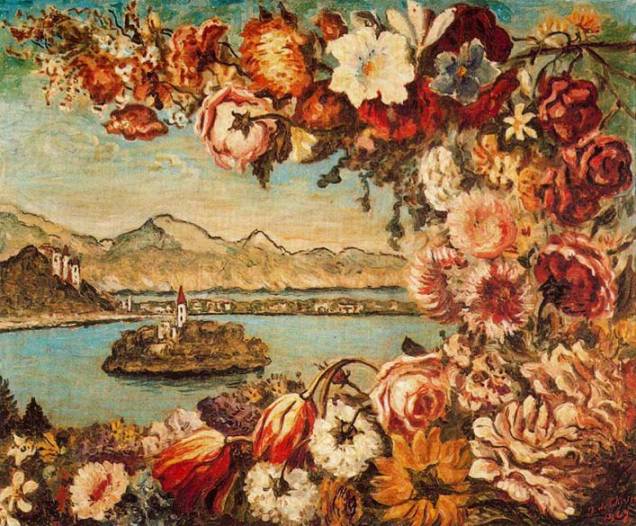 Pintura "Ilha com Guirlanda de Flores" de Giorgio de Chirico, 1969