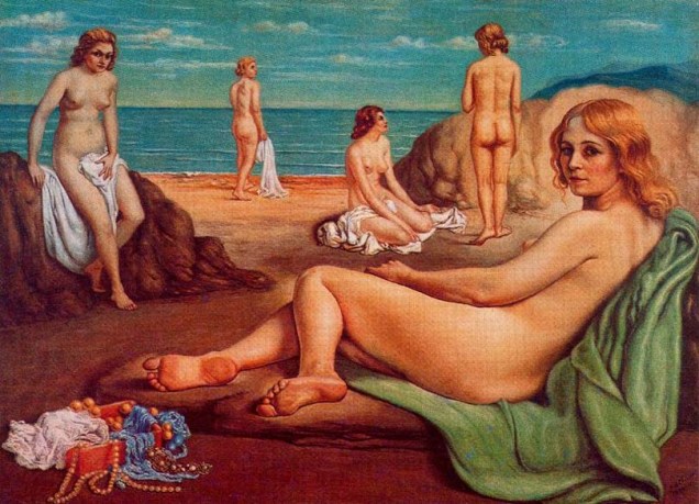 Pintura "Banhistas na Praia" de Giorgio de Chirico, 1934