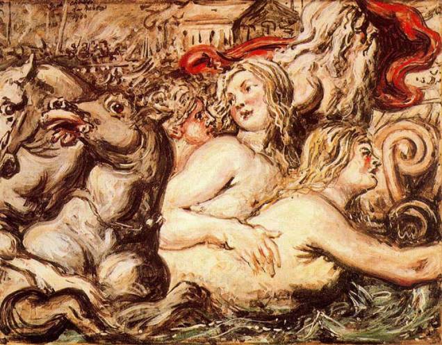 Pintura "Cena Mitológica" de Giorgio de Chirico, 1960