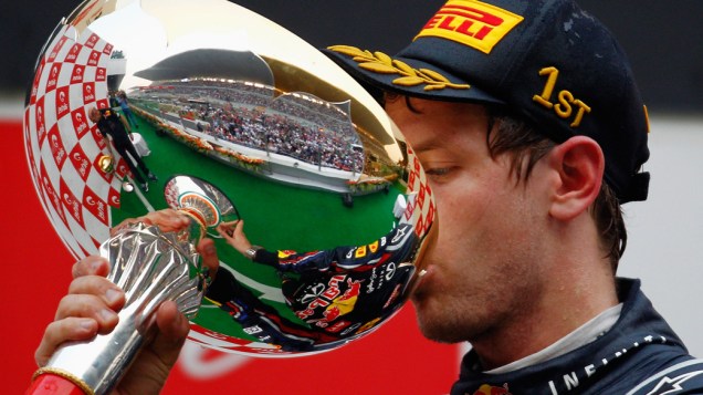Sebastian Vettel, da Red Bull Racing, comemora após vencer o GP da Índia
