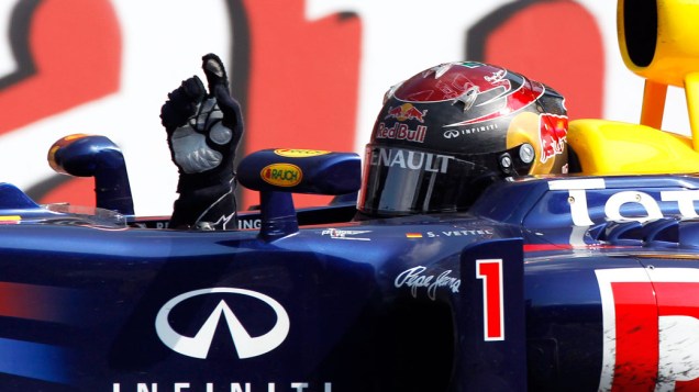 Sebastian Vettel, da Red Bull Racing, comemora sua vitória no GP da Itália