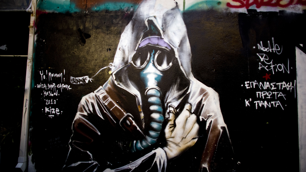 Grafite reflete o efeitos da austeridade em Athenas, Grécia