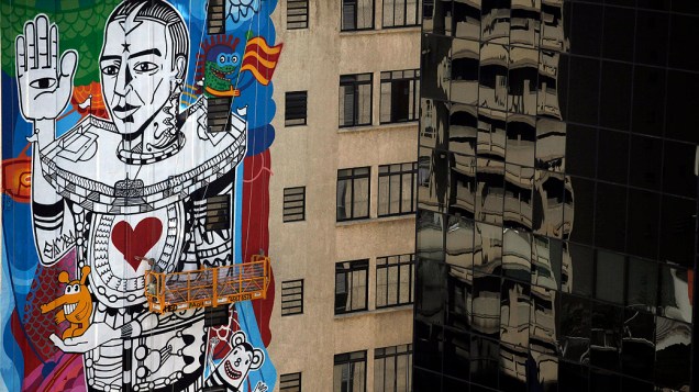 Grafite de Rui Amaral na Avenida Paulista, em São Paulo