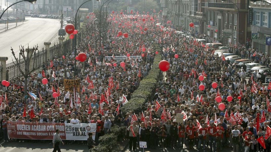 Manifestação durante greve geral na Espanha