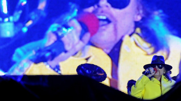 Guns n Roses durante o show no palco Mundo, no último dia do Rock in Rio, em 02/10/2011