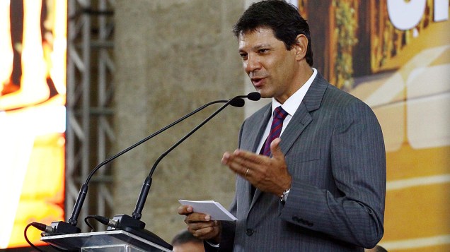 O prefeito eleito Fernando Haddad (PT) em cerimônia de posse na Prefeitura de São Paulo