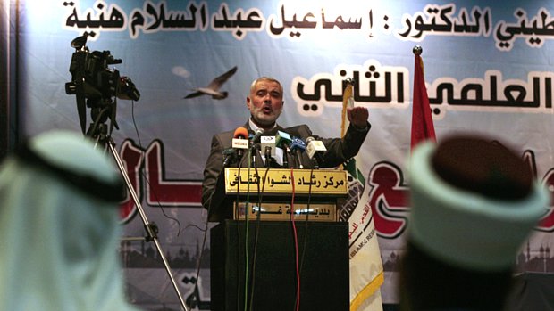Ismail Haniyeh, líder do Hamas, discursa em Gaza