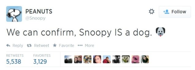 Perfil oficial do Snoopy no Twitter acalma fãs: Podemos confirmar, Snoopy é um cão