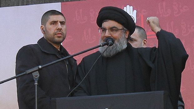 O líder do Hezbollah, Hassan Nasrallah, em aparição pública nesta terça-feira
