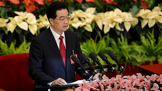 O presidente da China, Hu Jintao, discursa na abertura do Congresso do Partido Comunista