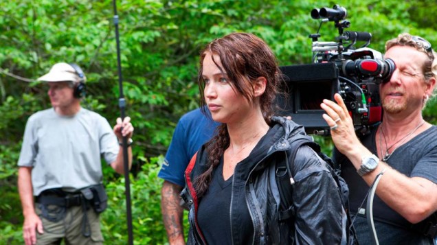 Jennifer Lawrence nas gravações do filme Jogos Vorazes