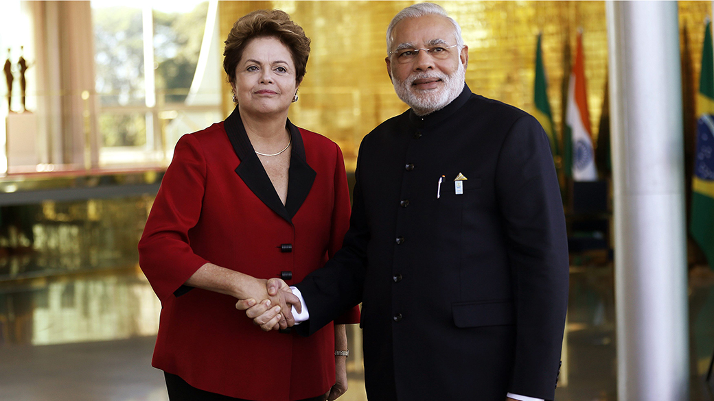 A presidente Dilma Rousseff recebe o primeiro-ministro da Índia, Narendra Modi, no Palácio da Alvorada, em Brasília, para a sexta cúpula do BRICS