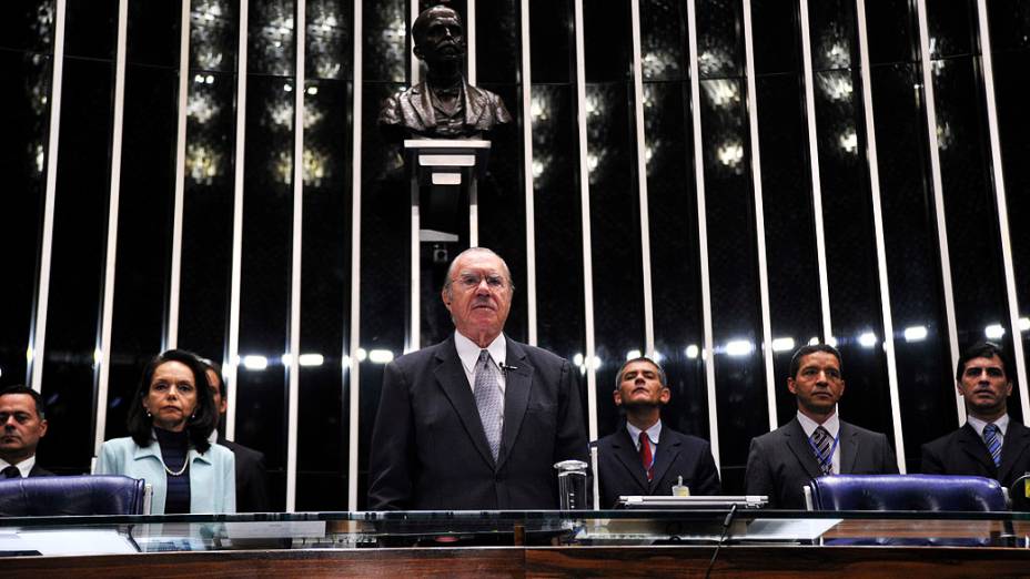 Presidente do Senado, José Sarney (PMDB-AP) durante sessão deliberativa ordinária para escolha do novo presidente da Casa <br>