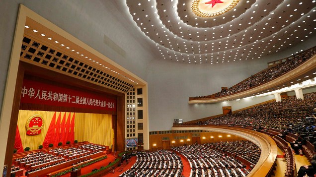 O premiê da China, Wen Jiabao, durante seu discurso de abertura do Congresso Popular Nacional, organizado pelo Partido Comunista chinês em Pequim