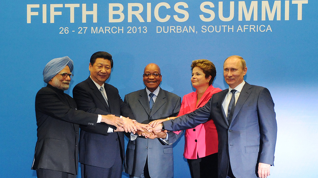 Líderes dos países emergentes Brasil, Rússia, Índia, China e África do Sul