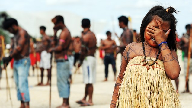 Munduruku nativos em frente ao Palácio do Planalto, em Brasília