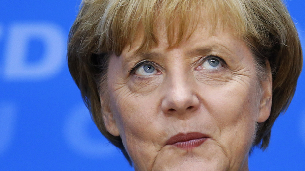 A chanceler alemã e líder da União Democrata Cristã (CDU), Angela Merkel,  durante coletiva de imprensa em Berlim