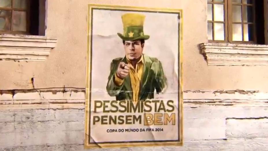 Ronaldo aparece como uma versão brasileira do Tio Sam na campanha da Brahma que condena o pessimismo em relação à Copa. A AmBev é uma das parceiras comerciais do evento