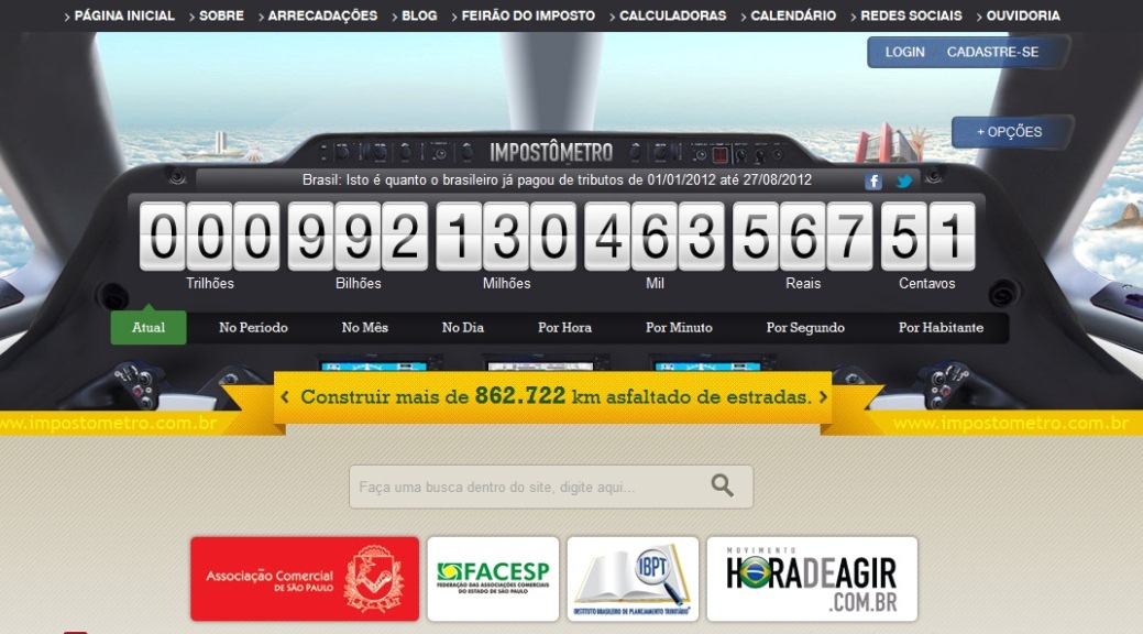 Reprodução do site Impostômetro, que marca quase 800 bilhões de reais arrecadados em 2012