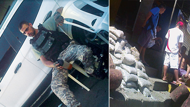 IMPUNIDADE - Bandido vestido para a guerra, com granadas, colete à prova de bala e metralhadora antiaérea (à esq.), e venda de drogas no meio da rua: território livre para o crime
