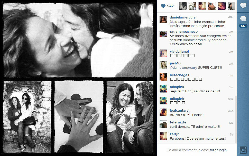 Daniela Mercury postou foto na qual assume relação com a jornalista Malu Verçosa
