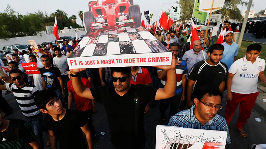 Manifestantes fazem protesto contra a realização do GP de Fórmula 1 no Bahrein