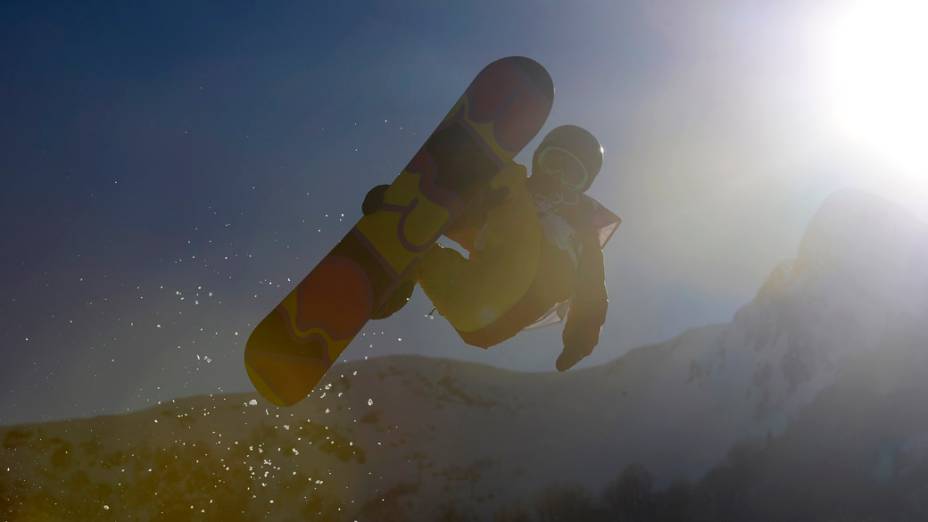 Competição de snowboard nos Jogos de Inverno, na Rússia