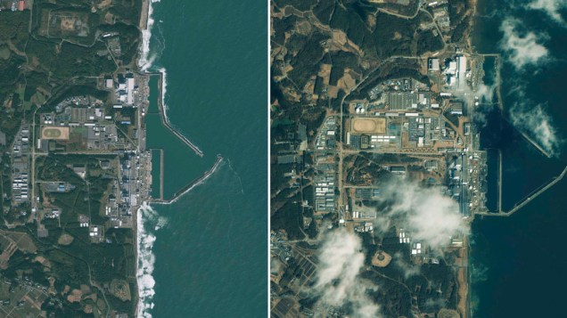 Imagens doe satélite GeoEye-1 mostram a região da usina nuclear de Fukushima antes e depois do terremoto Imagens doe satélite GeoEye-1 mostram a região da usina nuclear de Fukushima antes e depois do terremoto