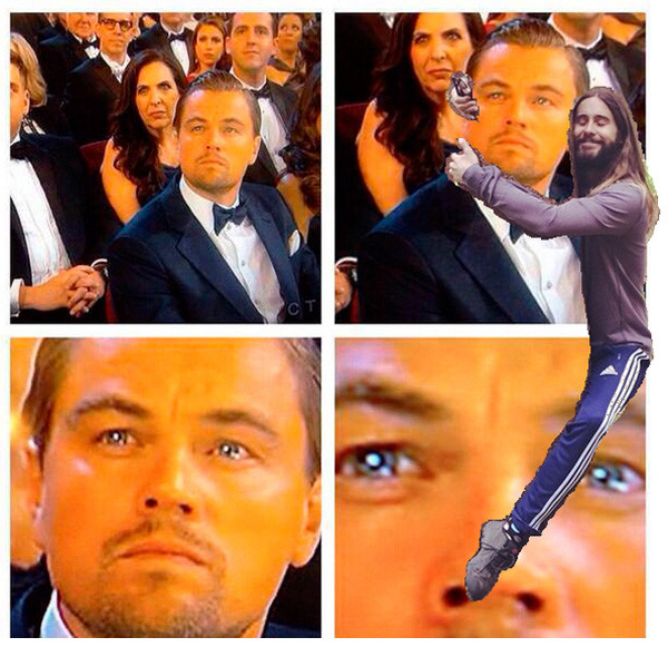 Leonardo DiCaprio não ganha Oscar, mas ganha abraço de Jared Leto
