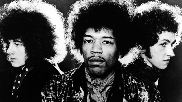 A banda Jimi Hendrix Experience, composta por Noel Redding, Jimi Hendrix e Mitch Mitchell, em 1968