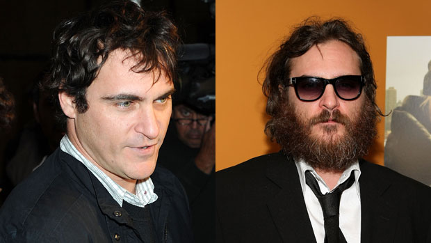 Joaquin Phoenix antes (foto: Kevin Winter) e depois (foto: Michael Loccisano)