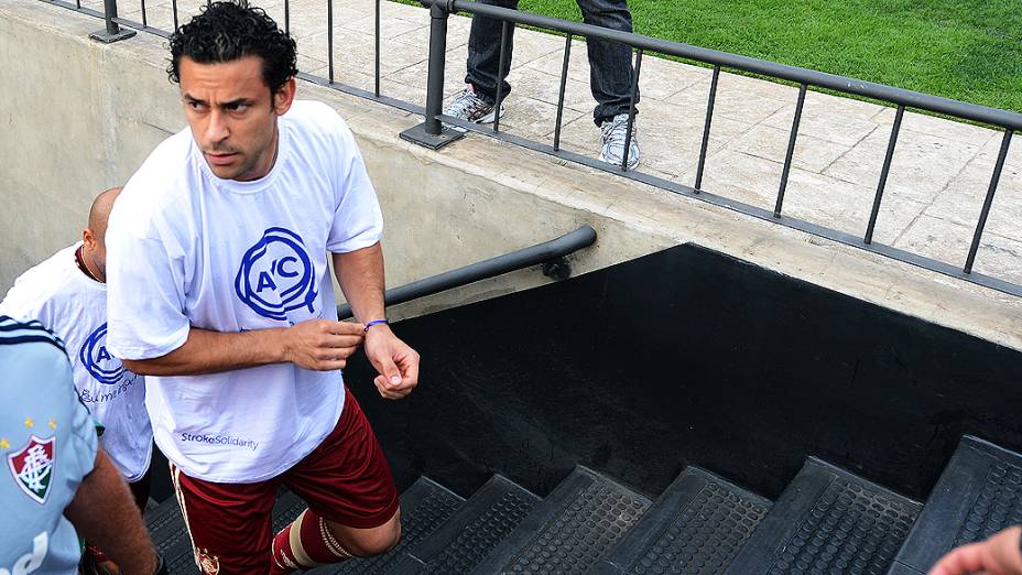 Jogador Fred antes da partida entre São Paulo e Fluminense, no estádio do Morumbi