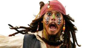 Johnny Depp como o pirata Jack Sparrow em Piratas do Caribe