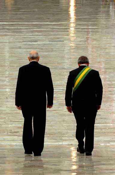 O presidente Lula e José Alencar na cerimônia de posse em 2007