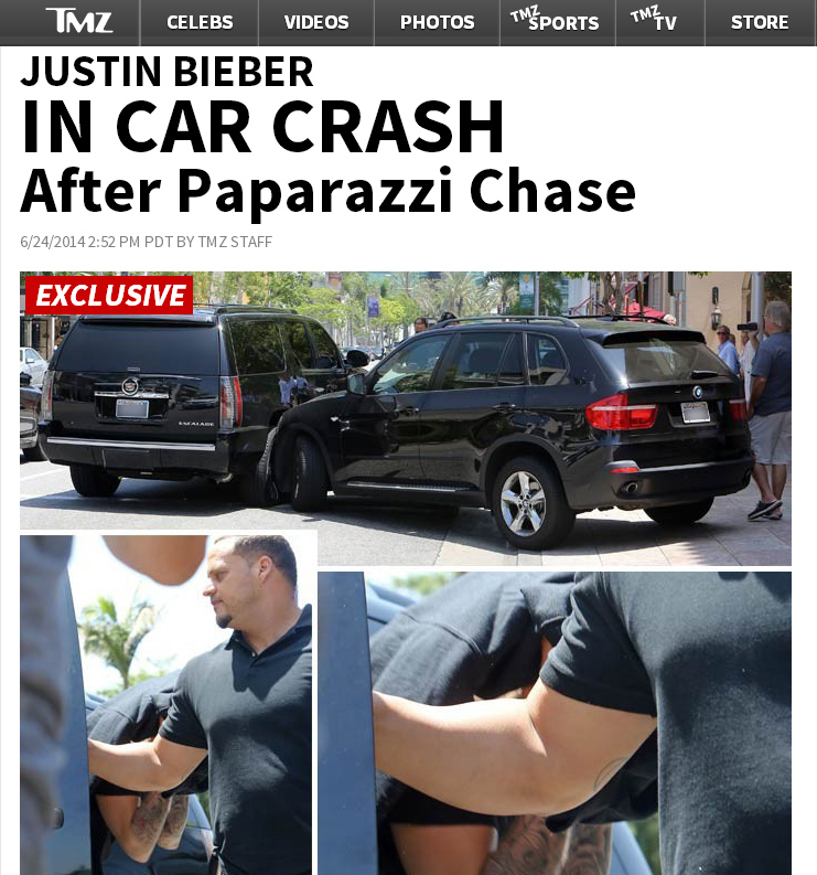 Justin Bieber se envolve em acidente de carro