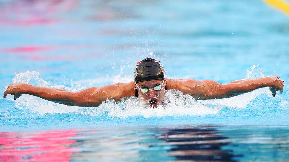 A nadadora Katinka Hosszu durante competição no Troféu Maria Lenk, no Parque Aquático do Ibirapuera em São Paulo