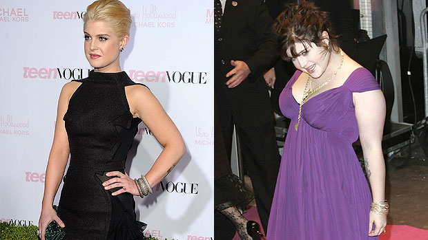 Kelly Osbourne em 2010, magra, e em 2006, rechonchuda
