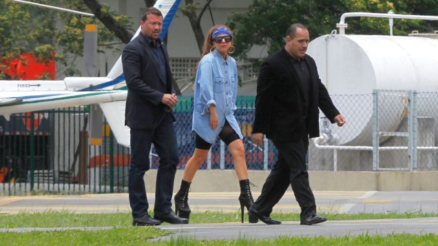 Lady Gaga chega no heliponto da Policia Militar na Lagoa, no Rio de Janeiro