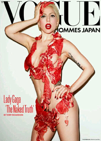 Lady Gaga veste biquíni de carne em foto de Terry Richardson