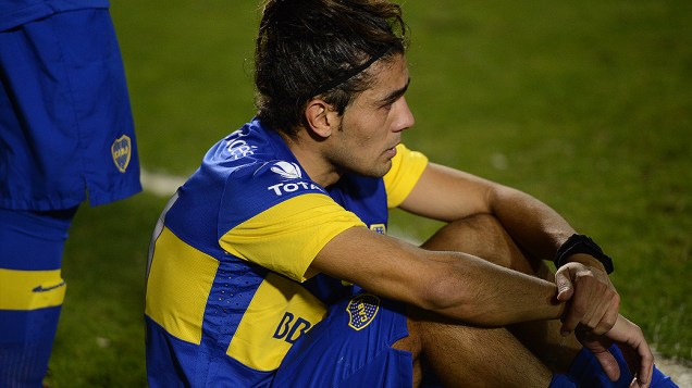 Jogadores do Boca Juniors lamentam a derrota para a equipe do Corinthians