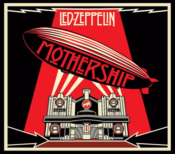 Capa de compilação Mothership, lançada em 2010 pela banda Led Zeppelin, criada por Shepard  Fairey