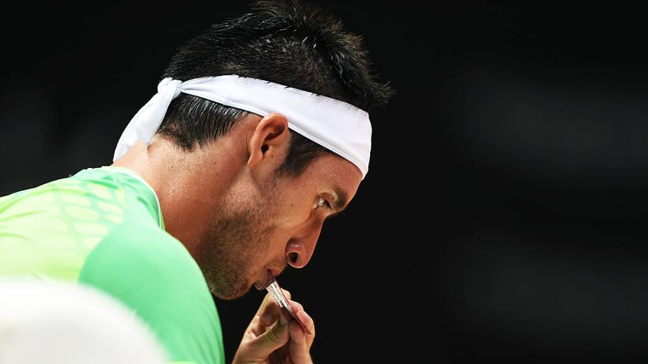 Leonardo Mayer (ARG), durante o Brasil Open 2015 de Tênis, no Ginásio do Ibirapuera, na zona sul de São Paulo, nesta quarta-feira (11)