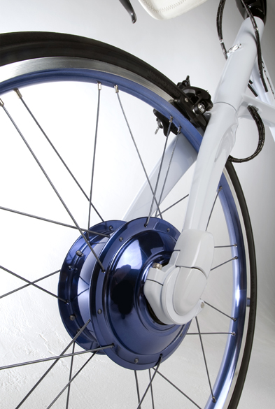 Detalhe da roda dianteira da bicicleta-conceito da Lexus