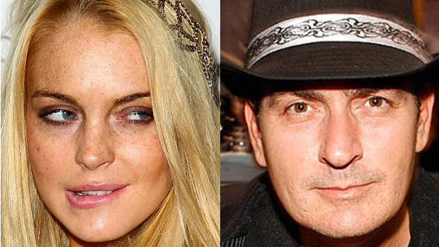 A atriz Lindsay Lohan e o ator Charlie Sheen: solidariedade em matéria de barraco