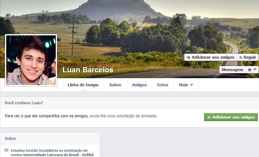 Perfil do Facebook de Luan Barcelos, que confessou ter matado seis taxistas no Rio Grande do Sul