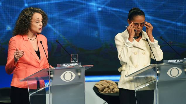 As candidatas à Presidência da República, Marina Silva (PSB) e Luciana Genro (PSOL), durante debate promovido pela Rede Bandeirantes, em 26/08/2014