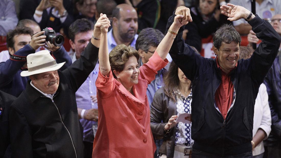 Lula, Dilma e Haddad em comício em SP