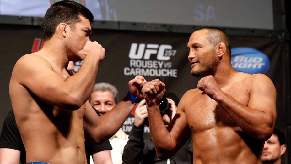 Lyoto Machida e Dan Henderson na pesagem do UFC 157, na Califórnia