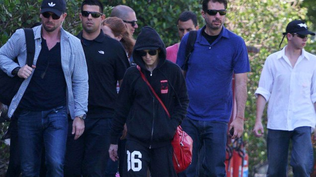 Madonna indo para o show de helicóptero, no Rio de Janeiro